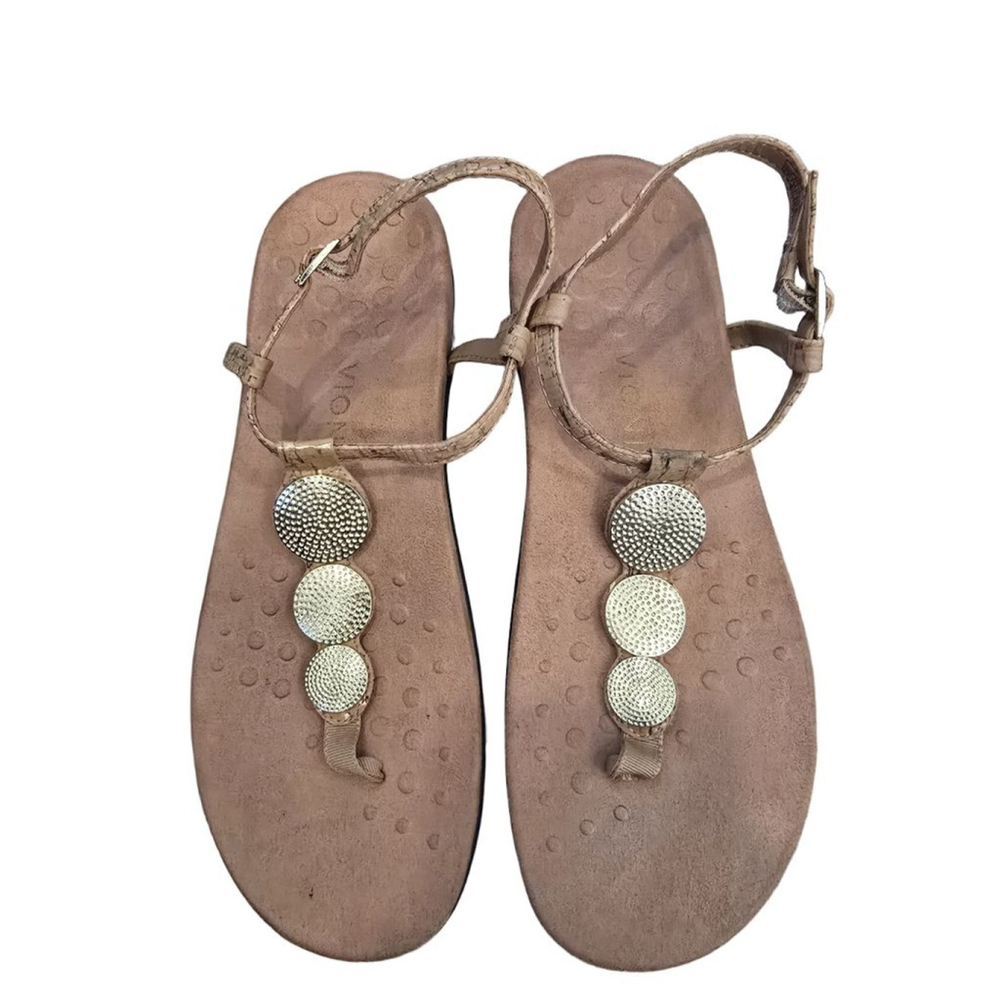 Women's Vionic Lizbeth Sandals Size 9.5 Beige Gold Thong